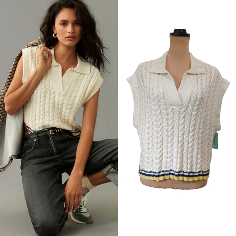 Maeve Collared Cable-Knit Sweater Vest